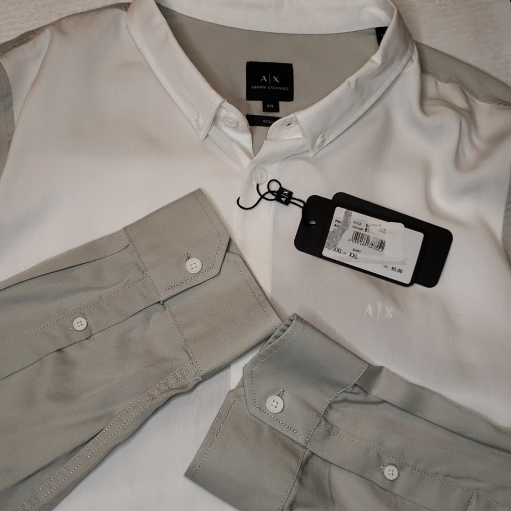 NWT A/X Armani Exchange Gray White Button Up XXL
